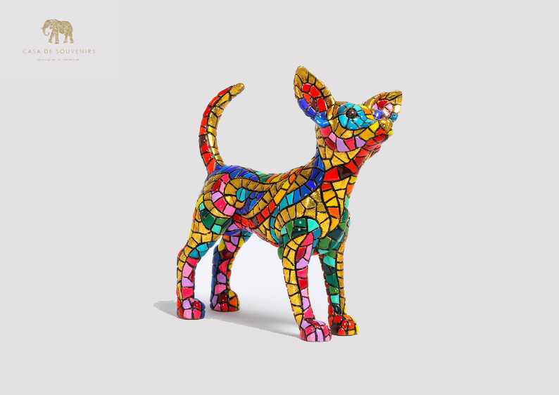 Golden Chihuahua statue made with marble dust and with enamel. It's the best collection in Spain.