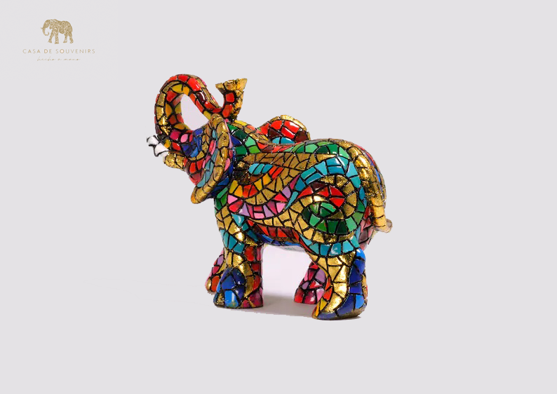 Golden Elephant statue made with marble dust and with enamel. It's the best collection in Spain.