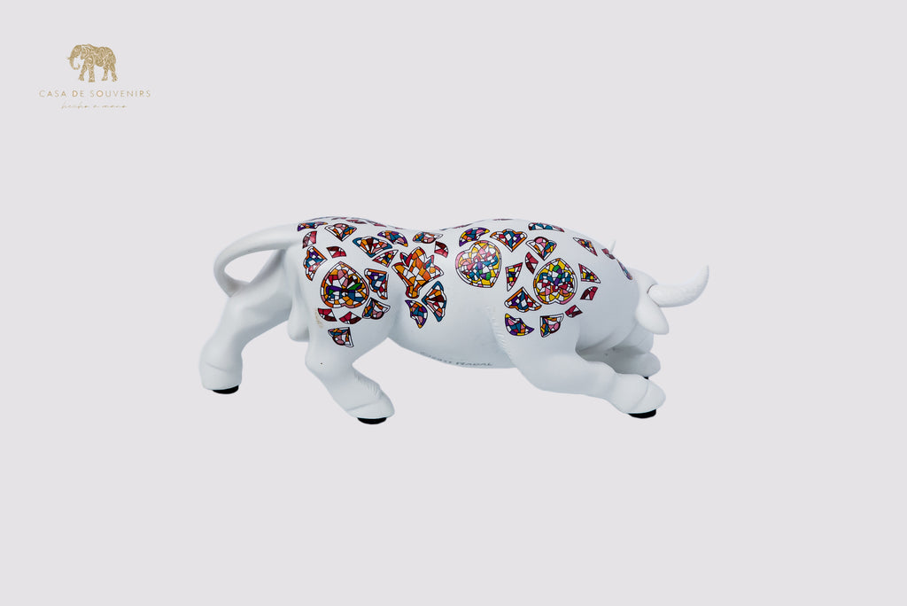 White Handmade And Hand Painted Bull With Flowers Design One Of The Best Products In Spain