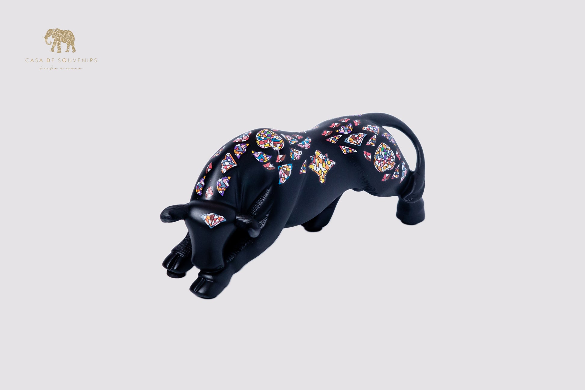 Black Handmade And Hand Painted Bull With Flowers Design One Of The Best Products In Spain.