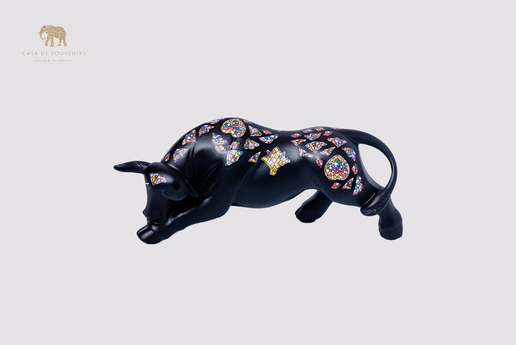 Black Handmade And Hand Painted Bull With Flowers Design One Of The Best Products In Spain.
