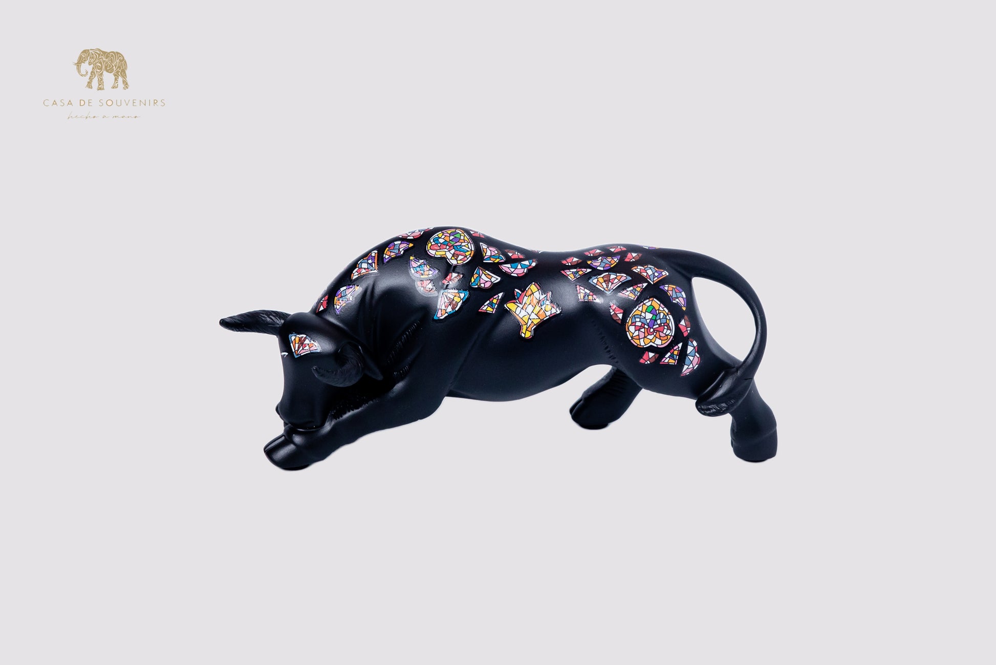 Black Handmade And Hand Painted Bull With Flowers Design One Of The Best Products In Spain.