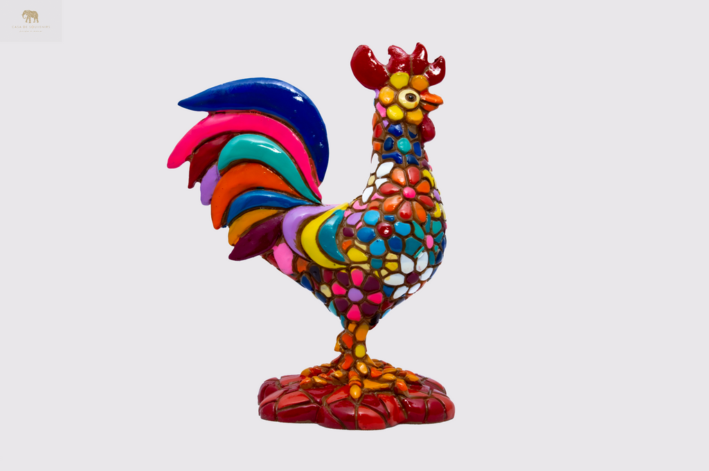 Flower Colores Rooster statue made with marble dust and with enamel. It's the best collection in Spain.