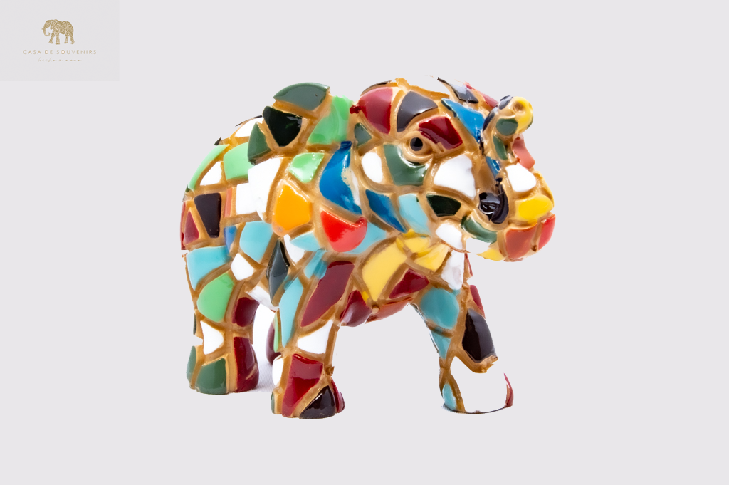 Mosaic Elephant statue made with marble dust and with enamel. It's the best collection in Spain.