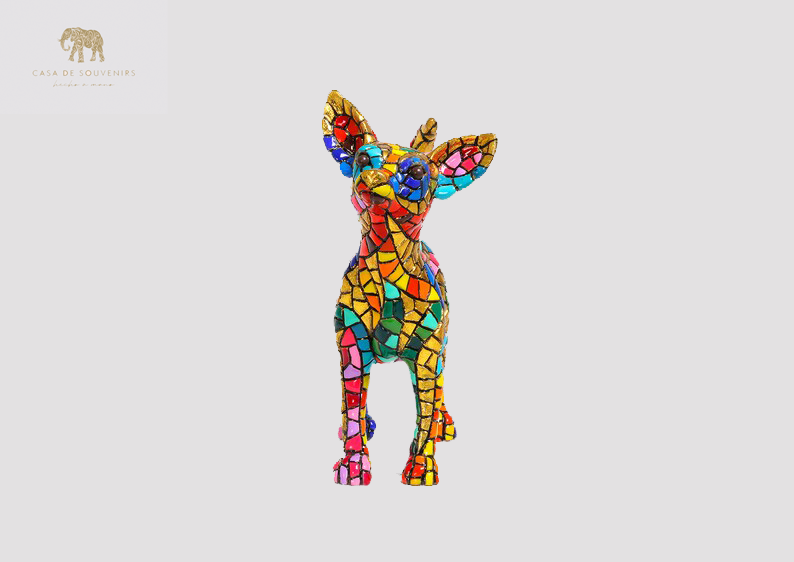 Golden Chihuahua statue made with marble dust and with enamel. It's the best collection in Spain.