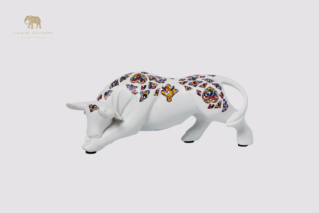 White Handmade And Hand Painted Bull With Flowers Design One Of The Best Products In Spain