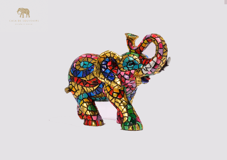 Golden Elephant statue made with marble dust and with enamel. It's the best collection in Spain.