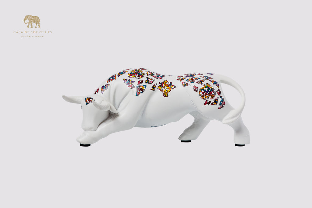 White Handmade And Hand Painted Bull With Flowers Design One Of The Best Products In Spain