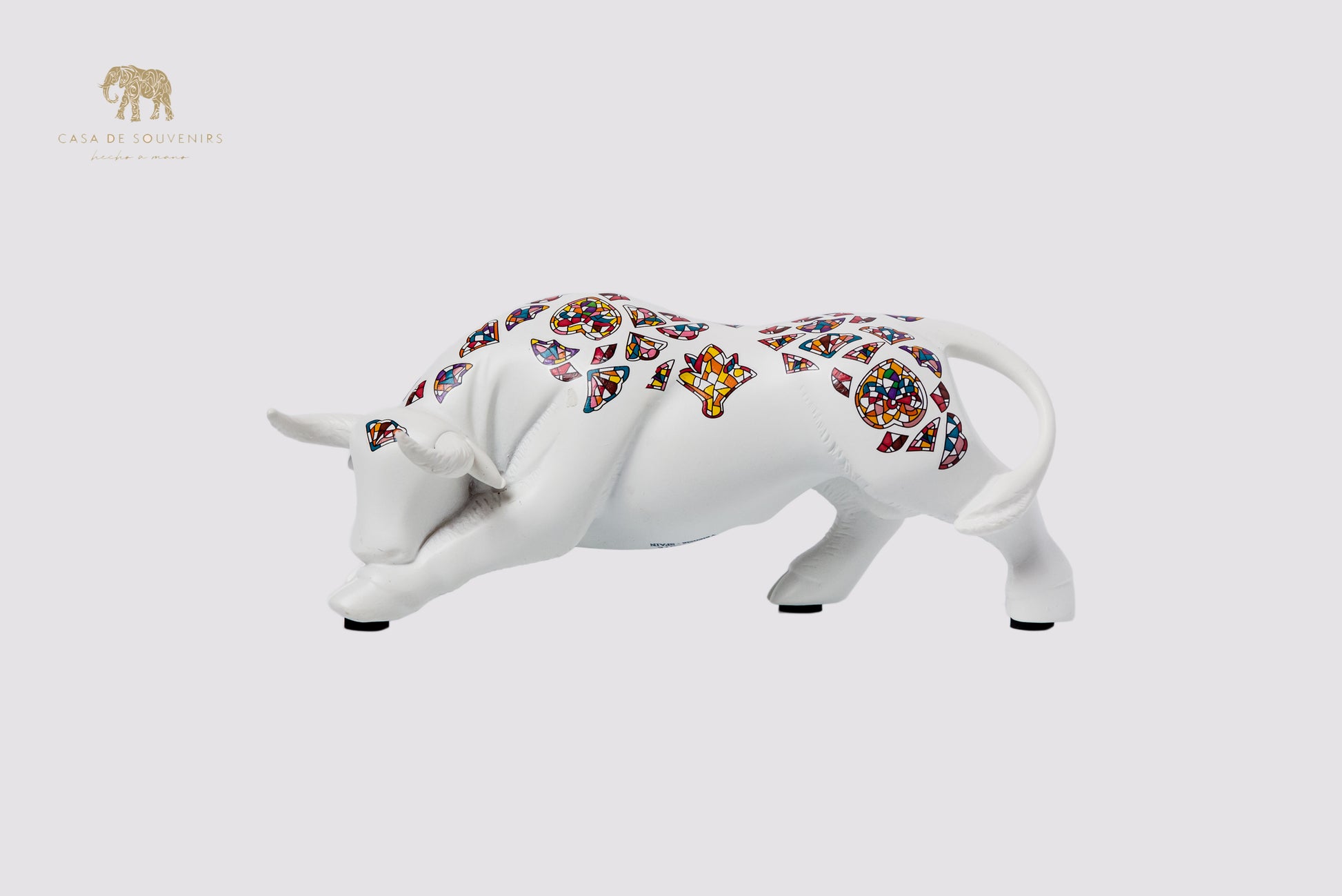 White Handmade And Hand Painted Bull With Flowers Design One Of The Best Products In Spain