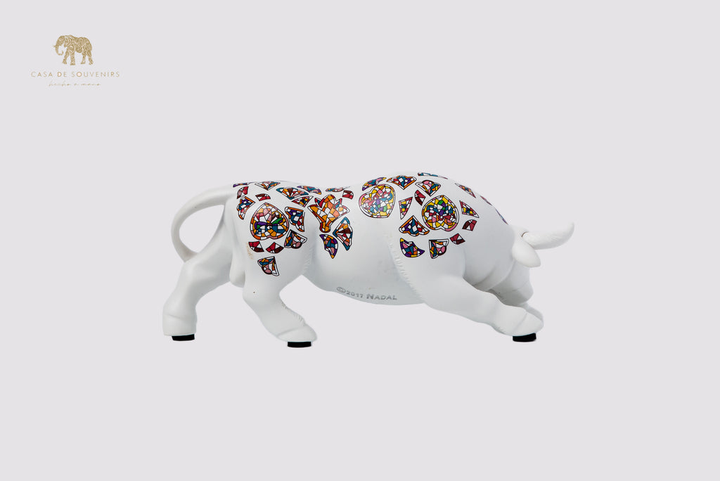 White Handmade And Hand Painted Bull With Flowers Design One Of The Best Products In Spain