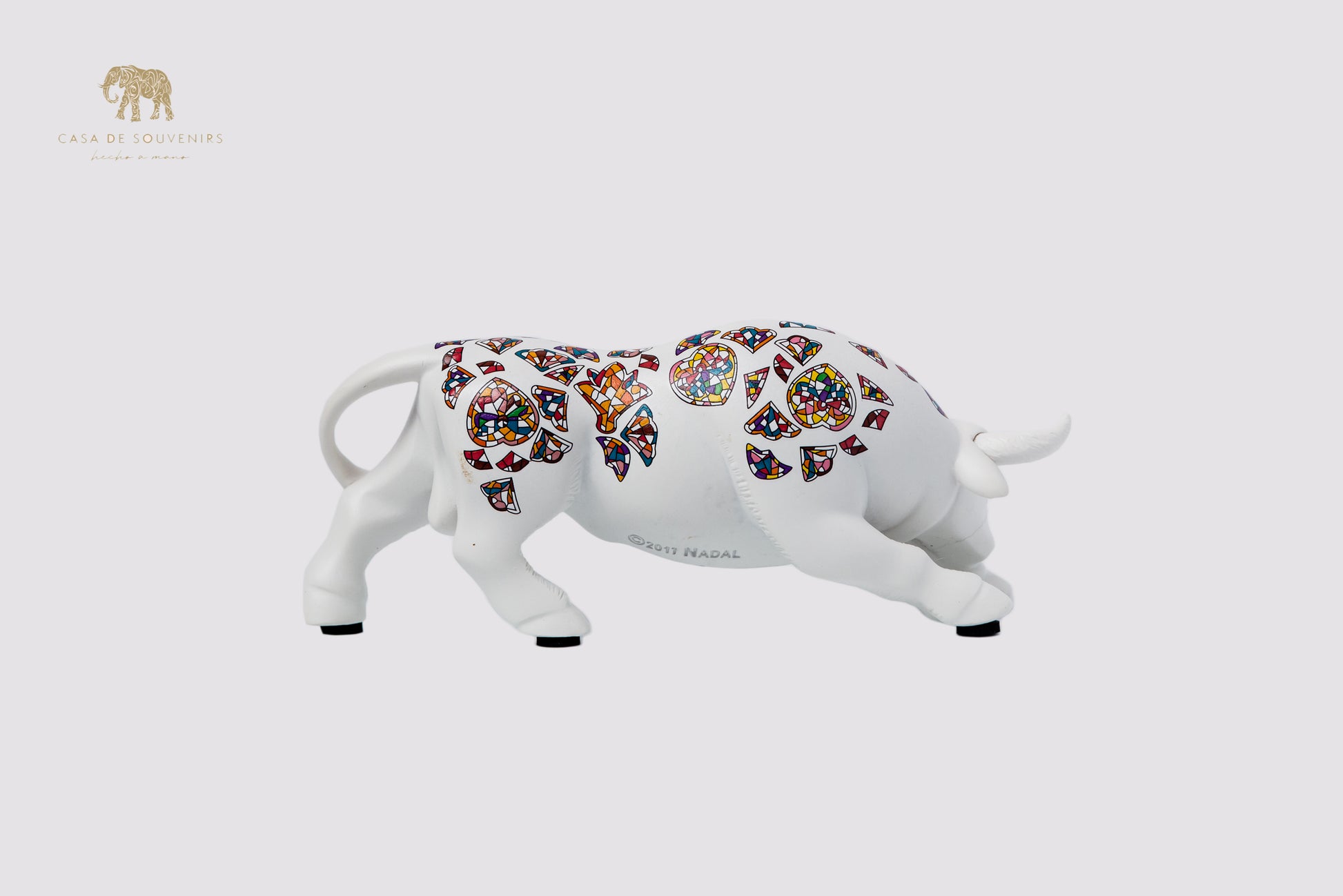White Handmade And Hand Painted Bull With Flowers Design One Of The Best Products In Spain