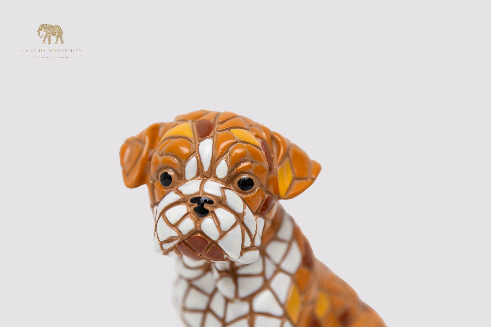 Bulldog Mosaic statue made with marble dust and with enamel. It's the best collection in Spain.