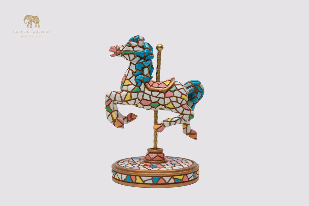 Handmade Mix Colours Mosaic Carousel Stand statue made with marble dust and with enamel. It's the best collection in Spain.