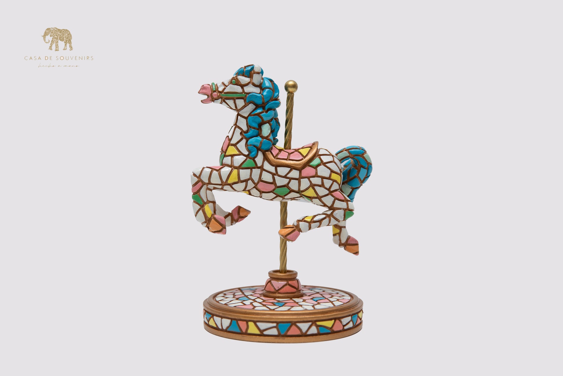 Handmade Mix Colours Mosaic Carousel Stand statue made with marble dust and with enamel. It's the best collection in Spain.