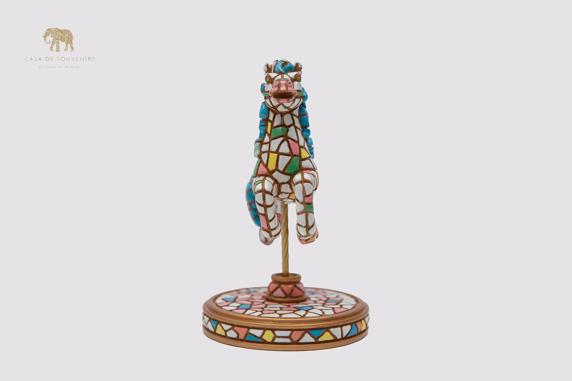 Handmade Mix Colours Mosaic Carousel Stand statue made with marble dust and with enamel. It's the best collection in Spain.