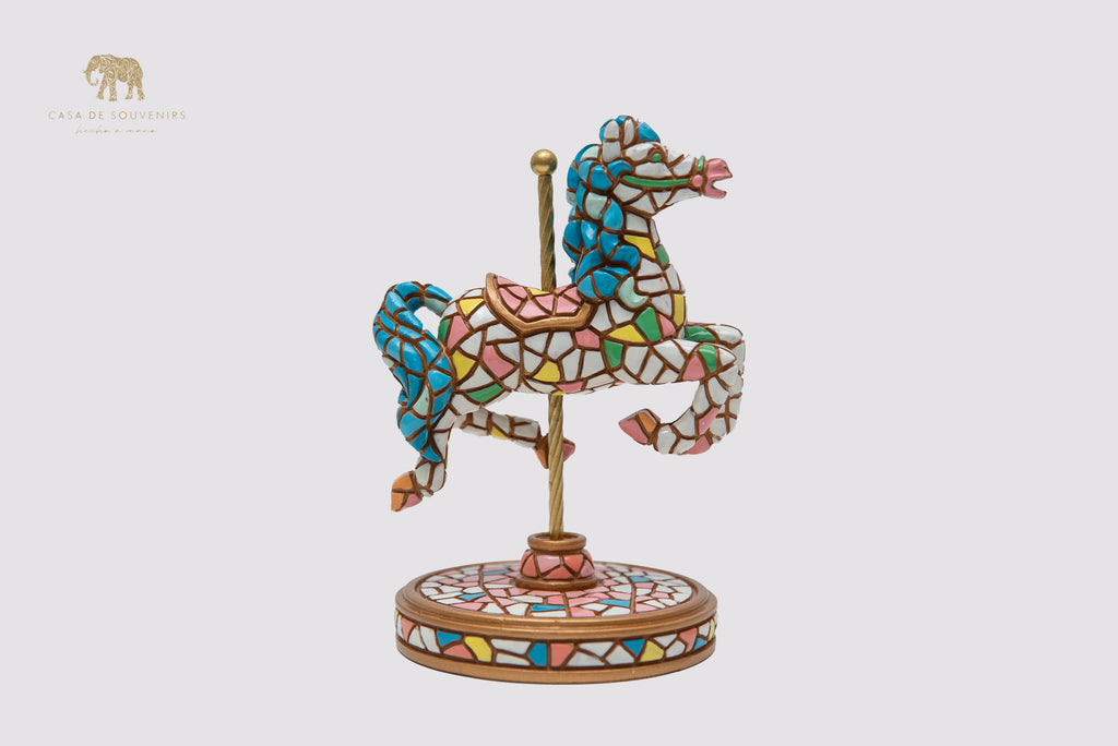 Handmade Mix Colours Mosaic Carousel Stand statue made with marble dust and with enamel. It's the best collection in Spain.