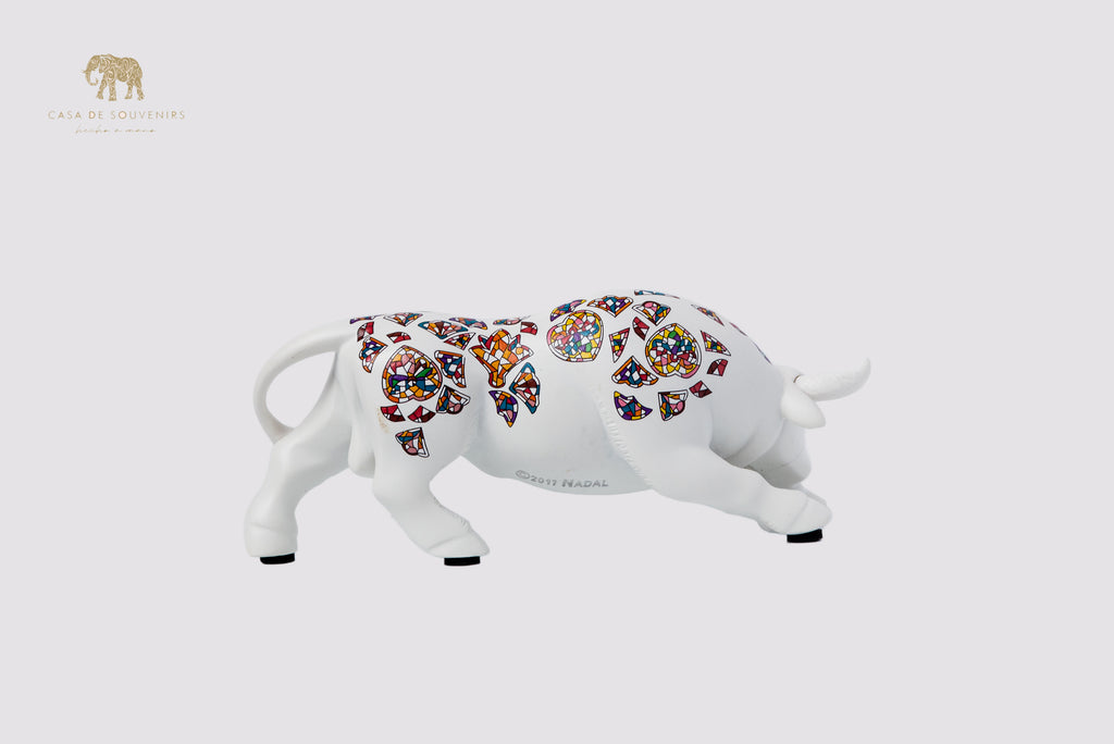 White Handmade And Hand Painted Bull With Flowers Design One Of The Best Products In Spain