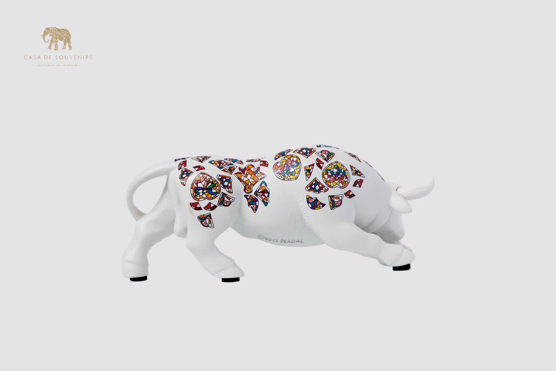 White Handmade And Hand Painted Bull With Flowers Design One Of The Best Products In Spain