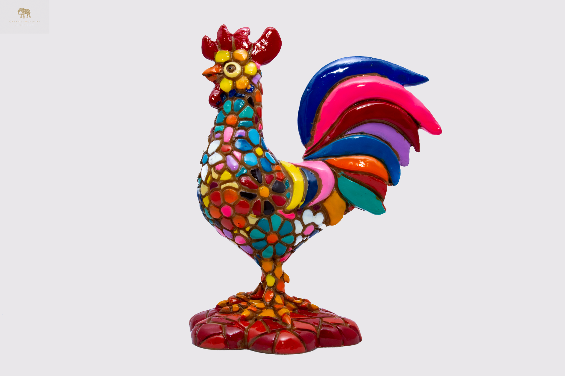 Flower Colores Rooster statue made with marble dust and with enamel. It's the best collection in Spain.