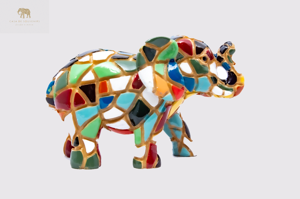 Mosaic Elephant statue made with marble dust and with enamel. It's the best collection in Spain.