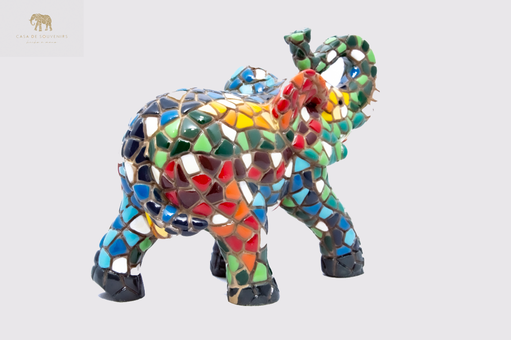 Mosaic Mix Colores Elephant statue made with marble dust and with enamel. It's the best collection in Spain.