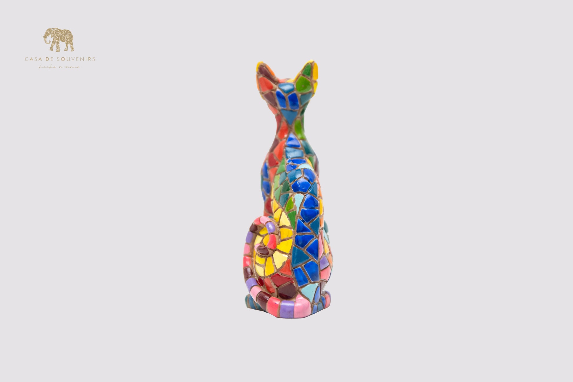 Multicolor Sphynx Cat Figurine in Mosaic Style Resin Size 11 CM
