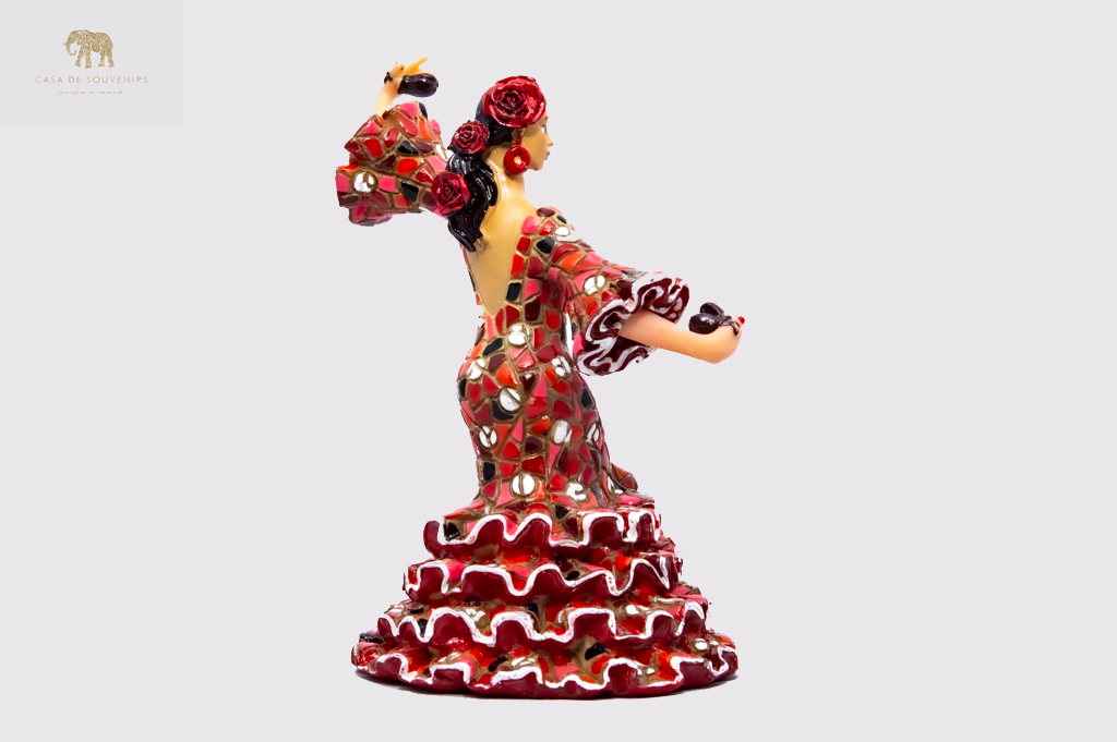 Mosaic Spanish flamenco dancer Red and Blue statue made with marble dust and with enamel. It's the best collection in Spain