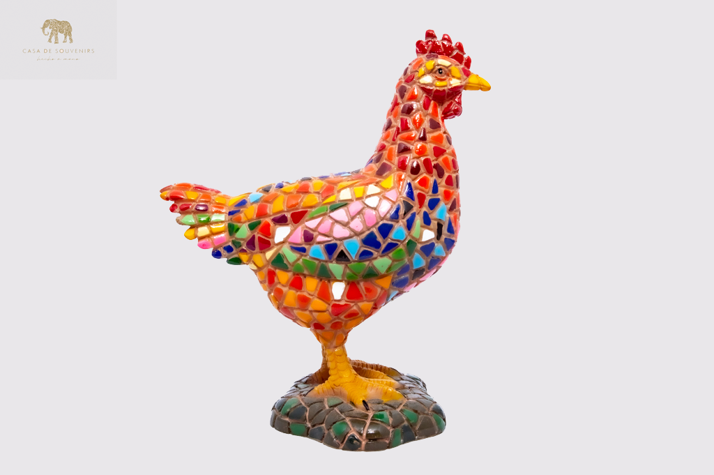 Mix Red Colores Rooster statue made with marble dust and with enamel. It's the best collection in Spain.