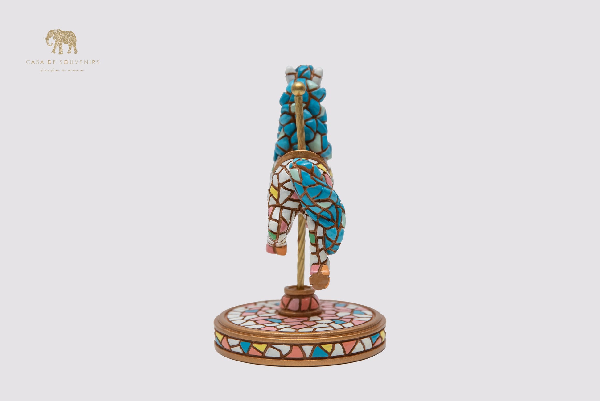 Handmade Mix Colours Mosaic Carousel Stand statue made with marble dust and with enamel. It's the best collection in Spain.