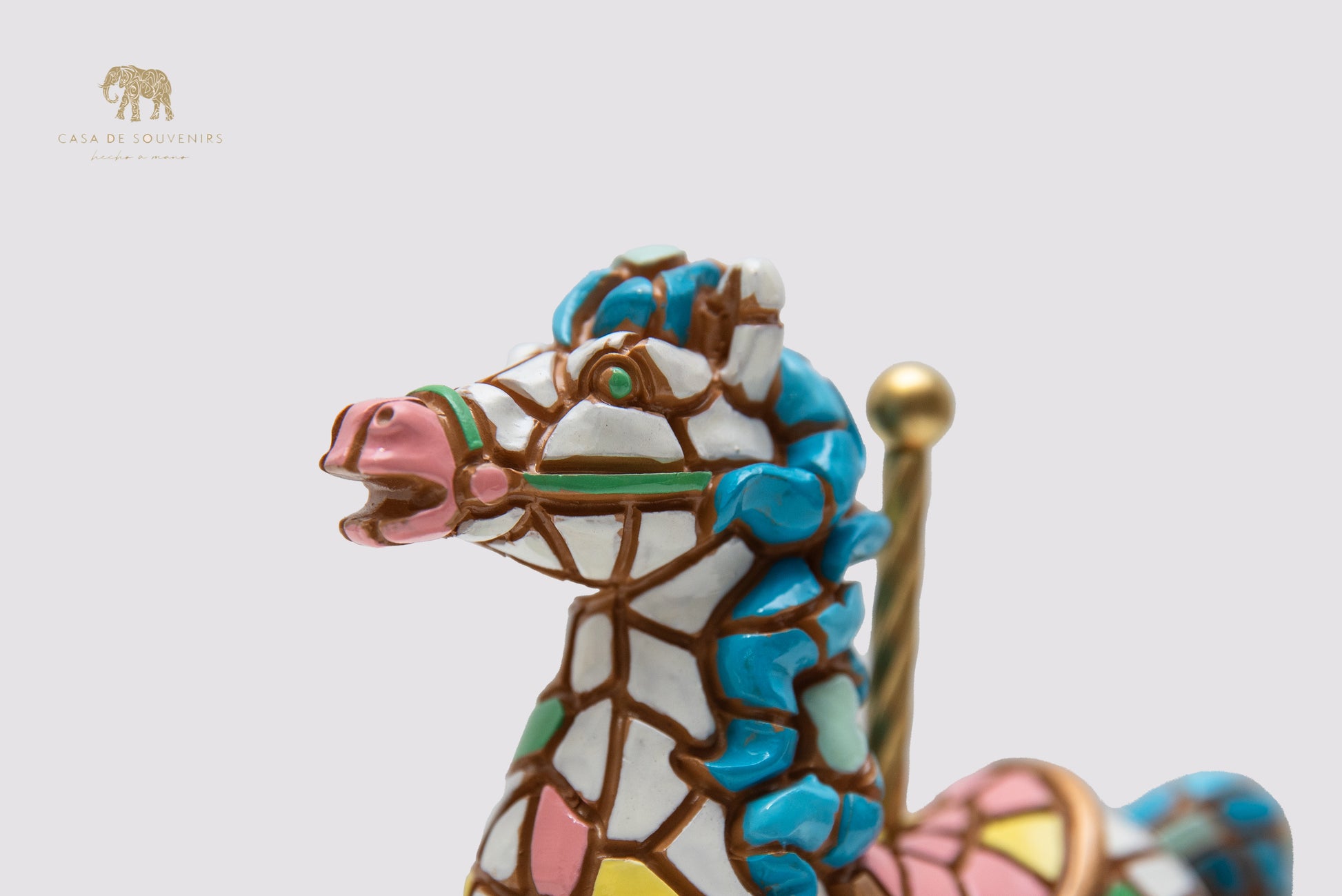 Handmade Mix Colours Mosaic Carousel Stand statue made with marble dust and with enamel. It's the best collection in Spain.