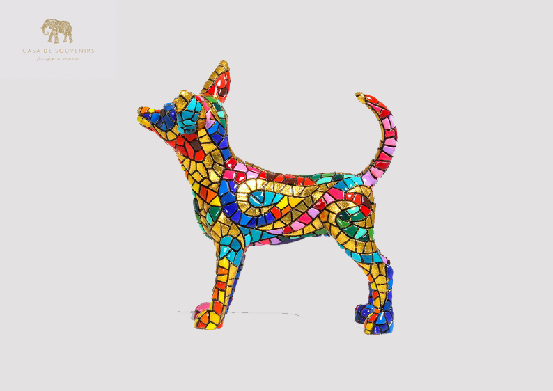 Golden Chihuahua statue made with marble dust and with enamel. It's the best collection in Spain.