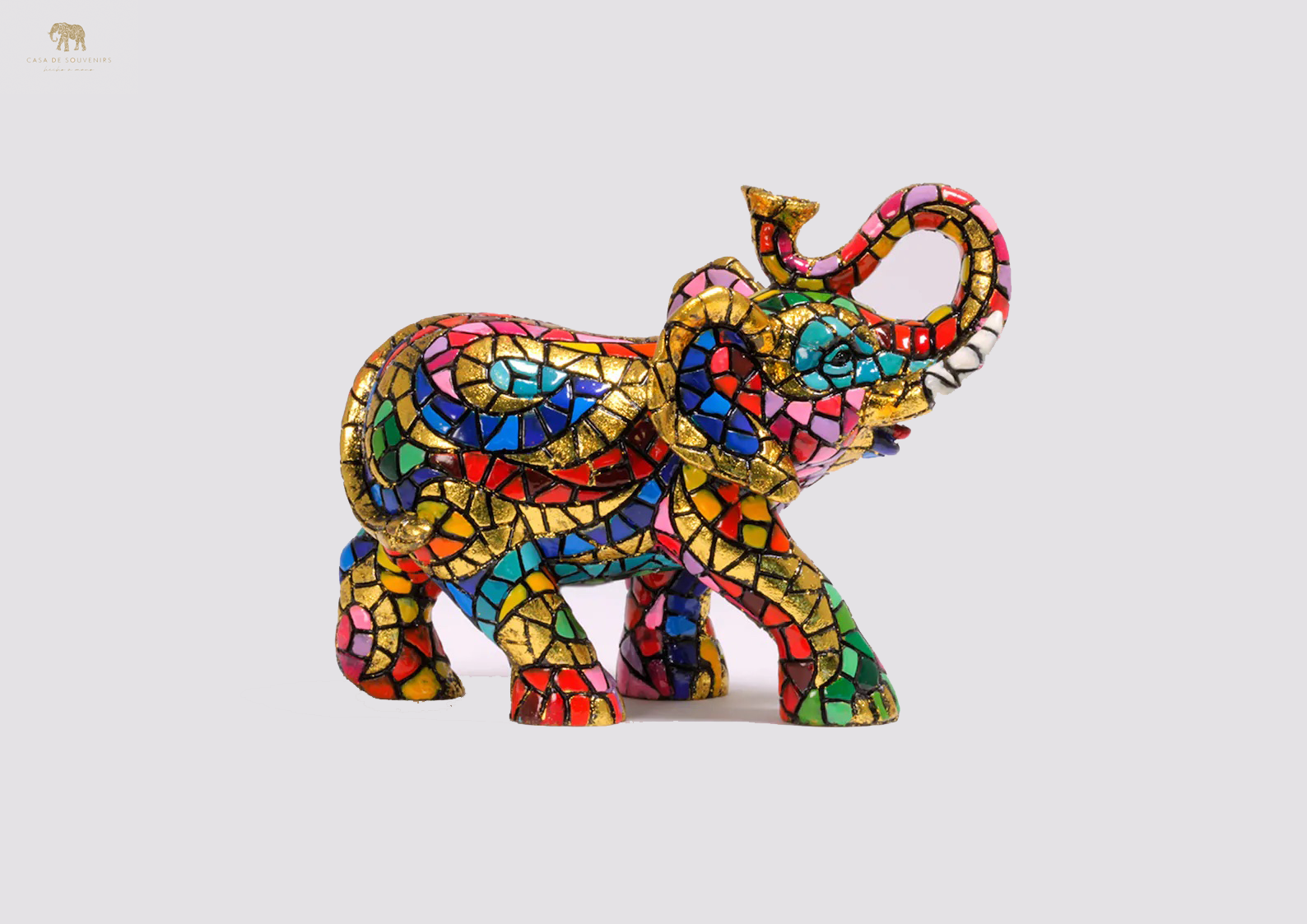 Golden Elephant statue made with marble dust and with enamel. It's the best collection in Spain.