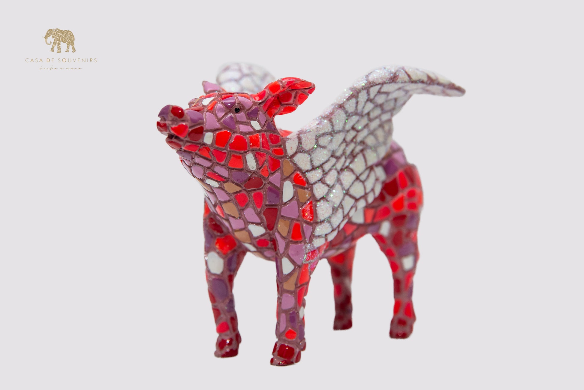 Mix Colors Pink Pig Flying statue made with marble dust and with enamel. It's the best collection in Spain.