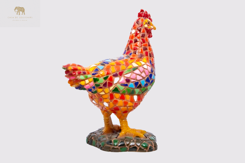 Mix Red Colores Rooster statue made with marble dust and with enamel. It's the best collection in Spain.