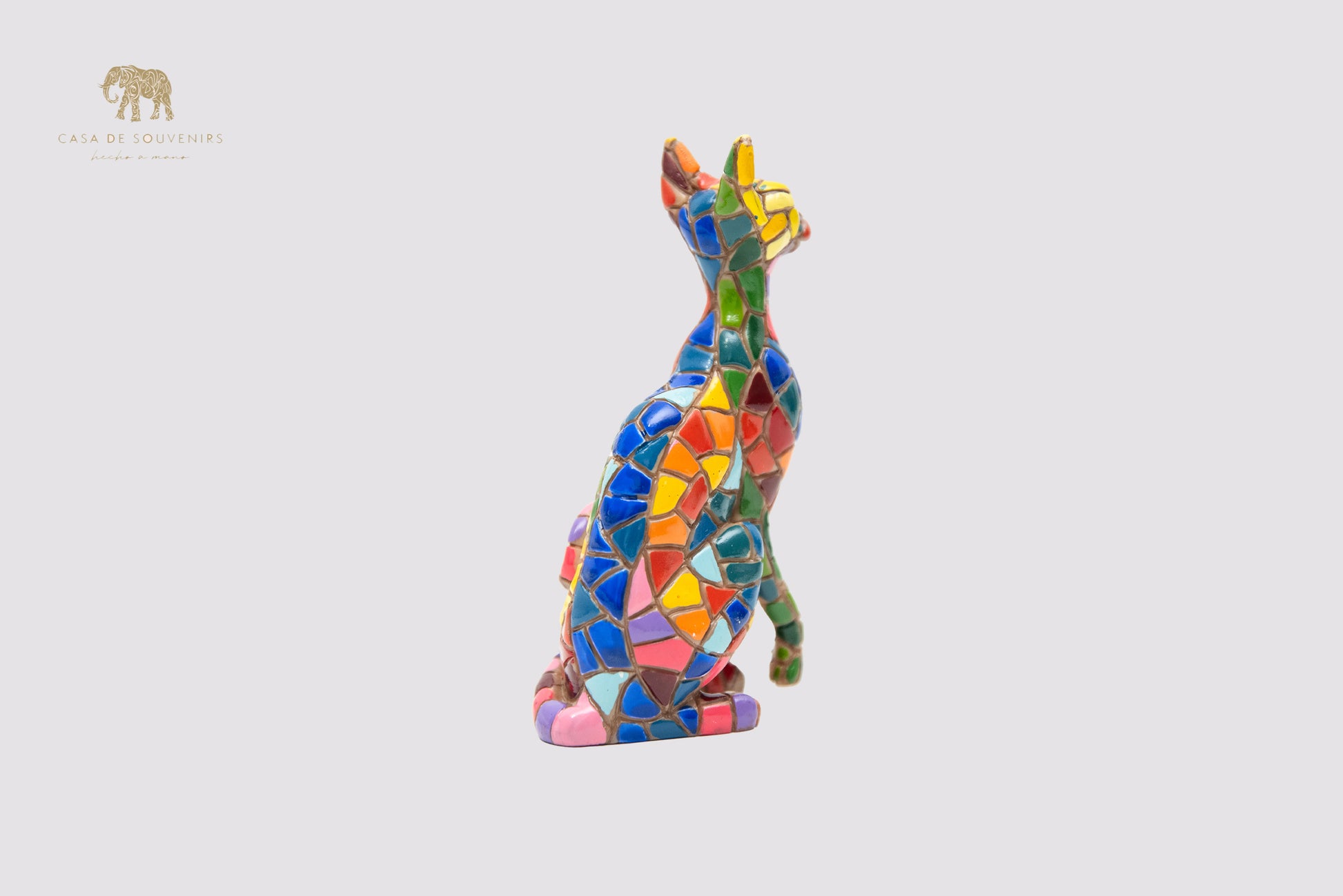 Multicolor Sphynx Cat Figurine in Mosaic Style Resin Size 11 CM