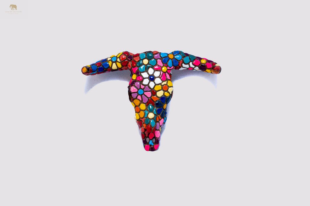 Flower Colored Bull Head Magnets statue made with marble dust and with enamel. It's the best collection in Spain.