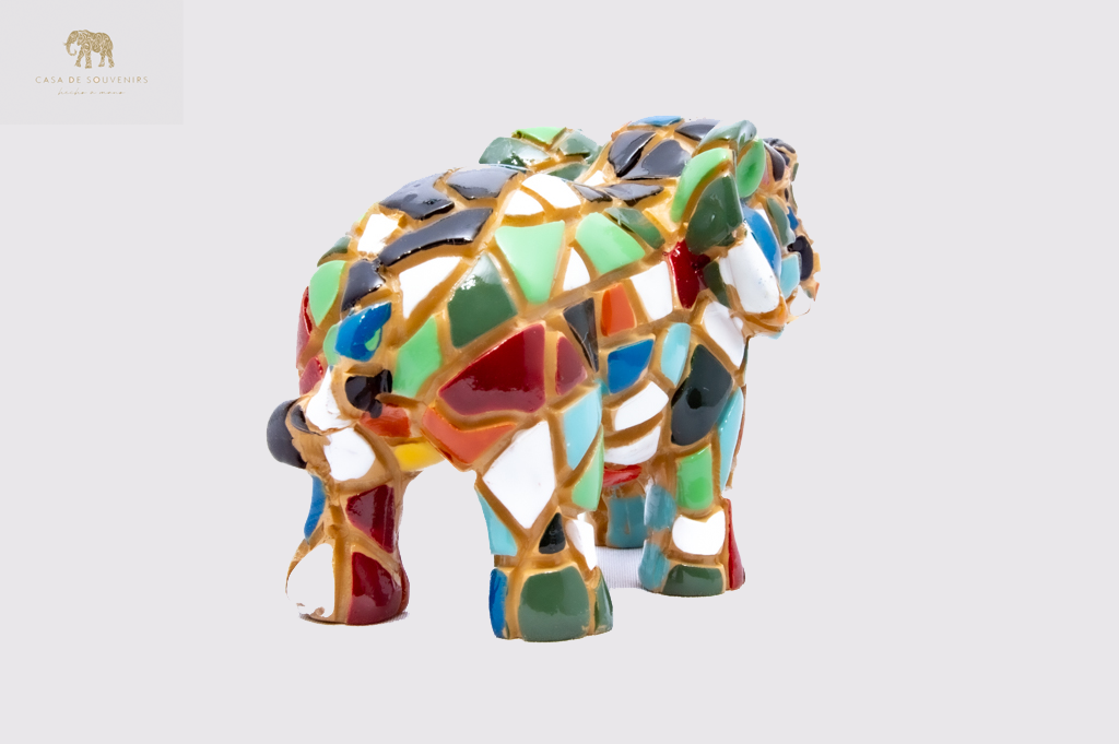 Mosaic Elephant statue made with marble dust and with enamel. It's the best collection in Spain.