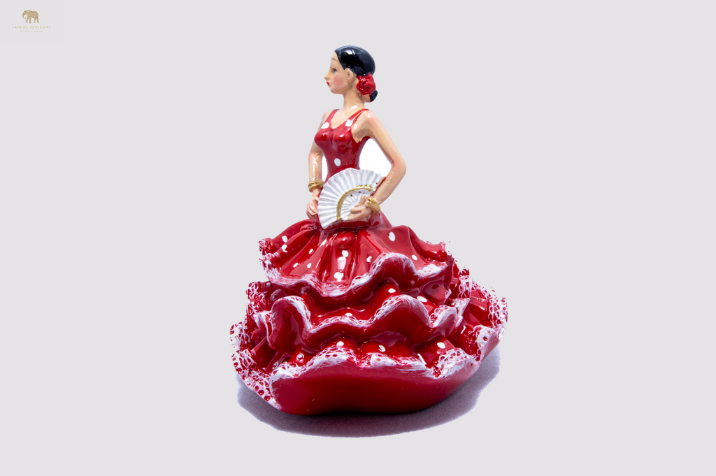 Spanish Red flamenco dancer With Long Dress, Figurine hand painted and handmade in Spain.