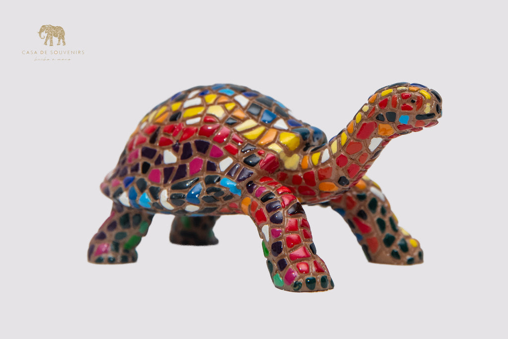 Mosaic Turtle Statue With Long Head made with marble dust and with enamel. It's the best collection in Spain.
