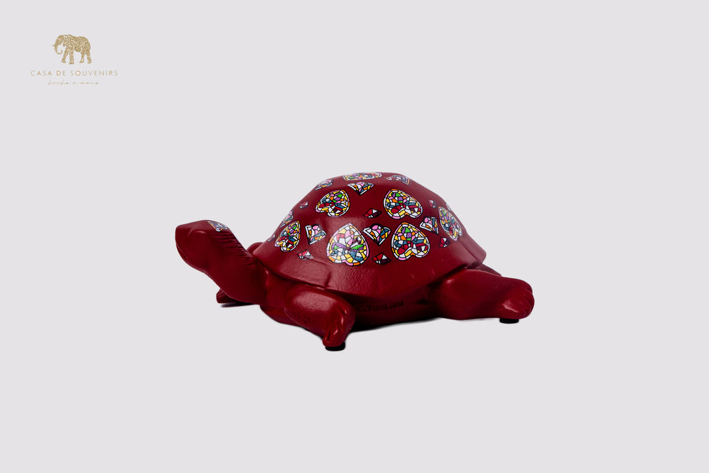 Red Handmade And Hand Painted Turtle With Flowers Design One Of The Best Products In Spain.