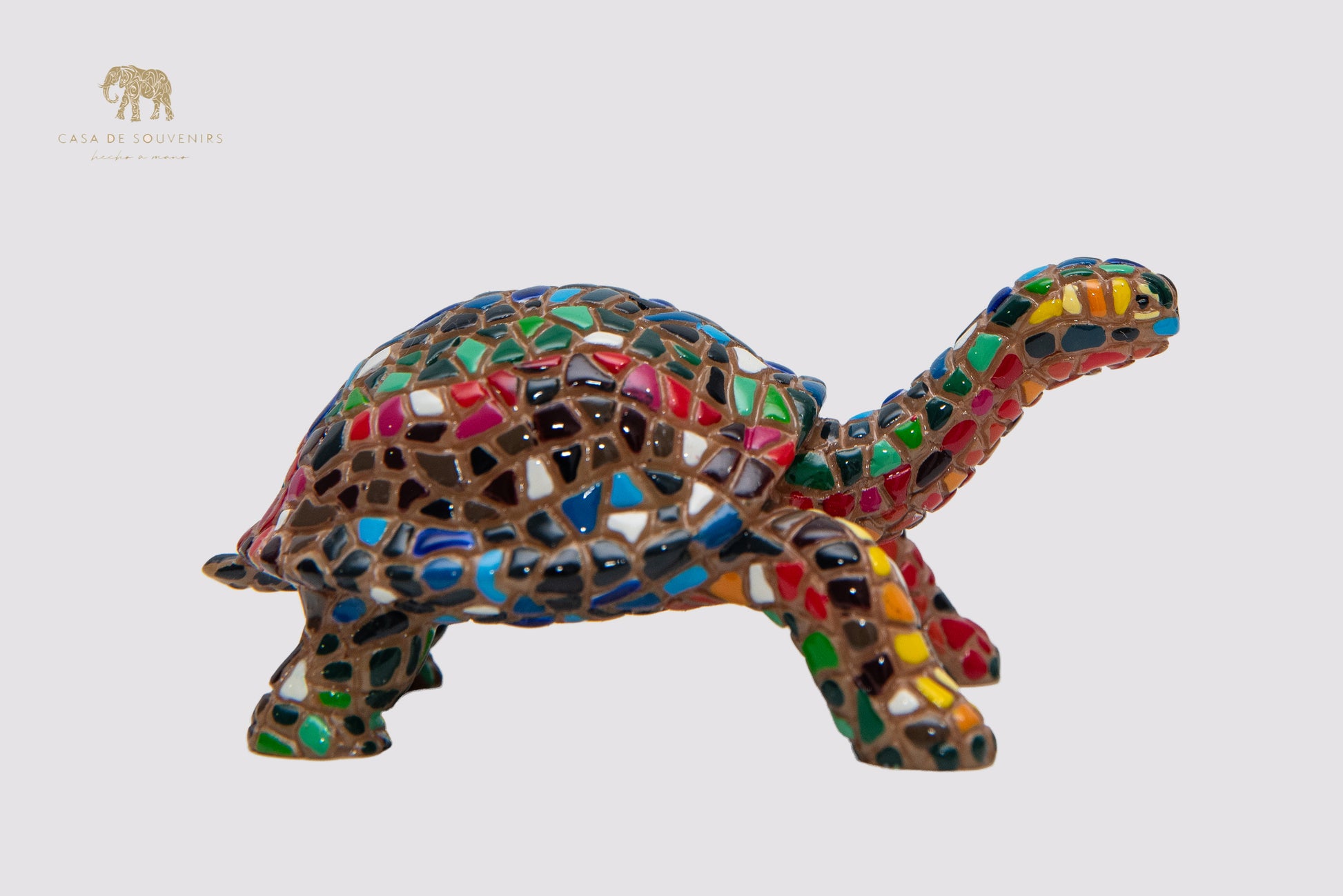 Mosaic Turtle Statue With Long Head made with marble dust and with enamel. It's the best collection in Spain.