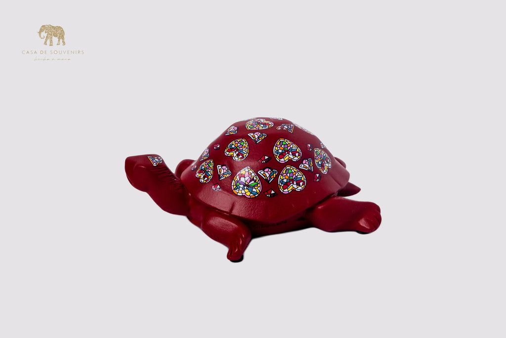 Red Handmade And Hand Painted Turtle With Flowers Design One Of The Best Products In Spain.