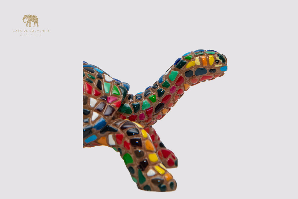 Mosaic Turtle Statue With Long Head made with marble dust and with enamel. It's the best collection in Spain.