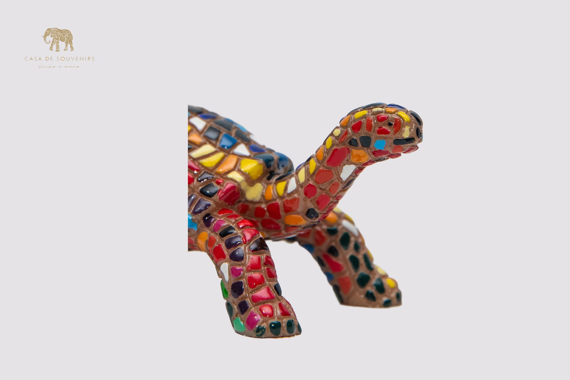 Mosaic Turtle Statue With Long Head made with marble dust and with enamel. It's the best collection in Spain.