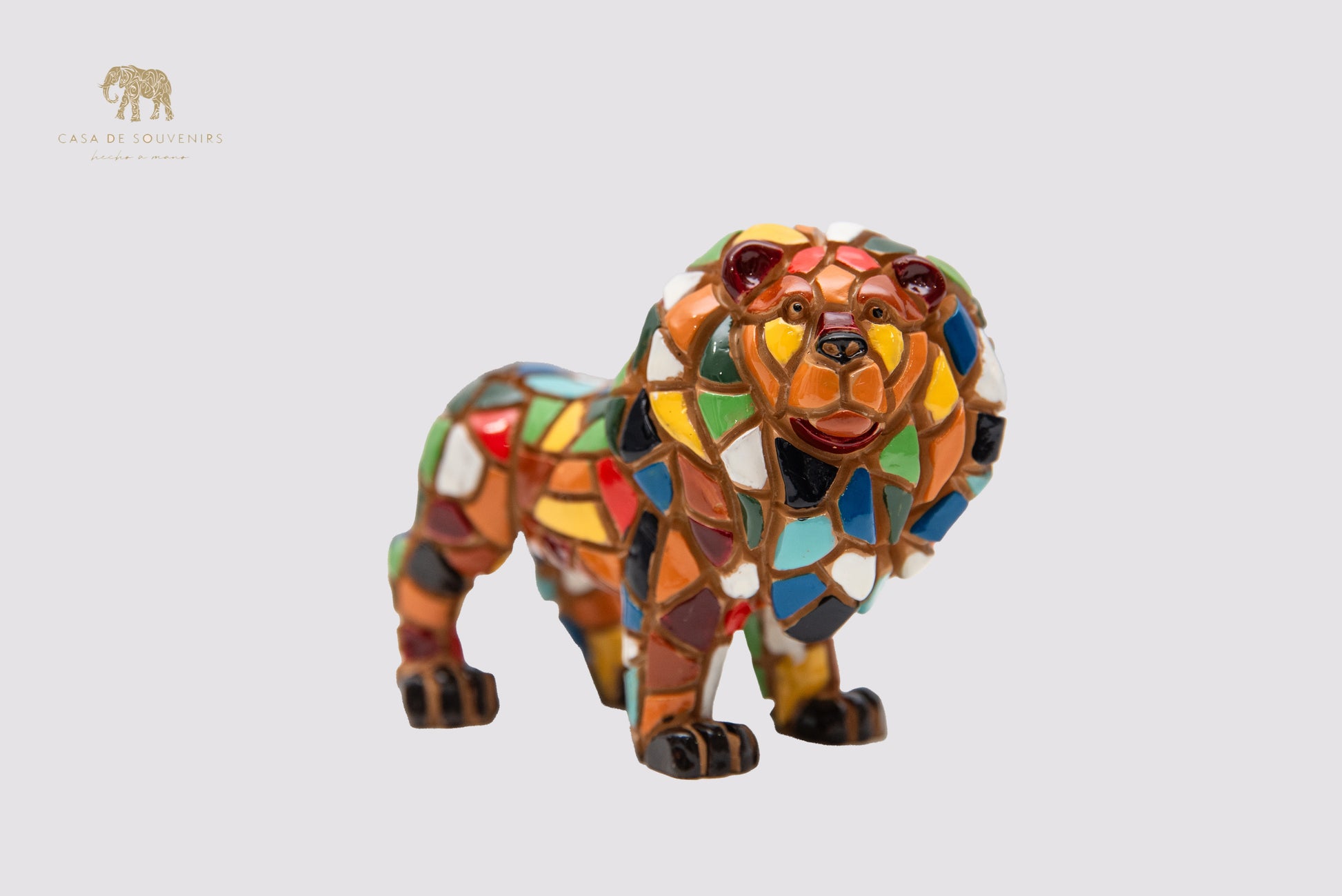 Mosaic Mix Colours Lion statue made with marble dust and with enamel. It's the best collection in Spain.