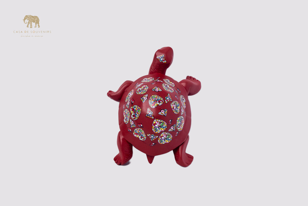 Red Handmade And Hand Painted Turtle With Flowers Design One Of The Best Products In Spain.