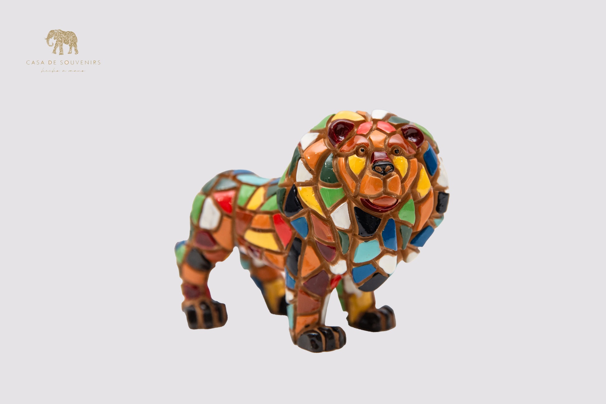 Mosaic Mix Colours Lion statue made with marble dust and with enamel. It's the best collection in Spain.
