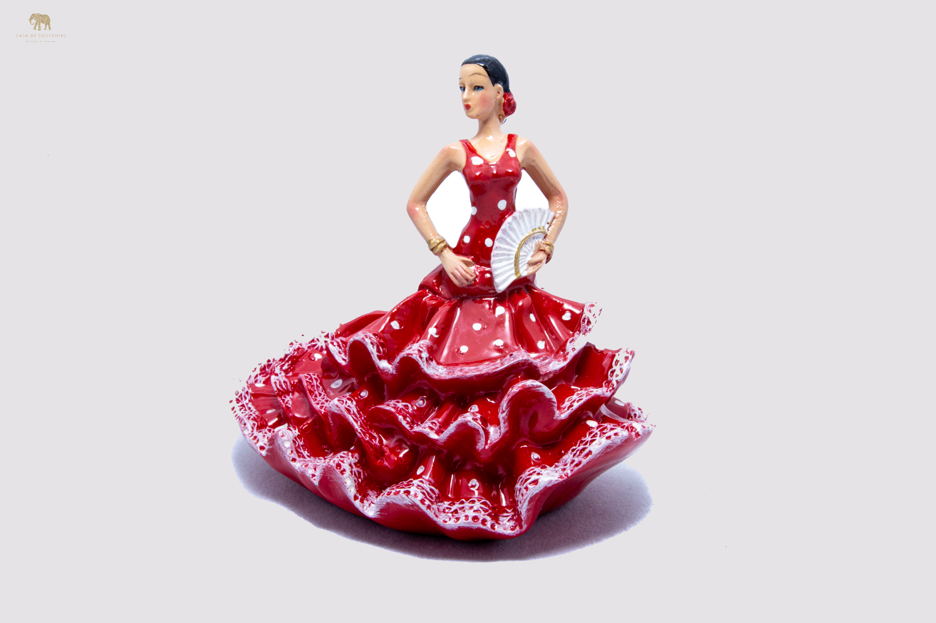 Spanish Red flamenco dancer With Long Dress, Figurine hand painted and handmade in Spain.
