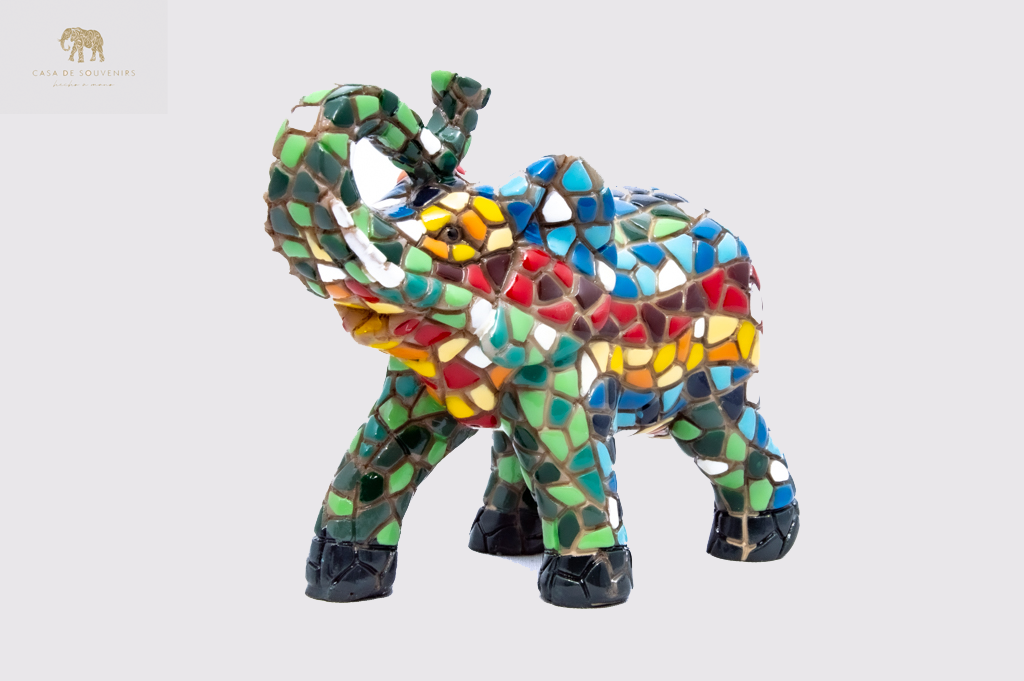 Mosaic Mix Colores Elephant statue made with marble dust and with enamel. It's the best collection in Spain.