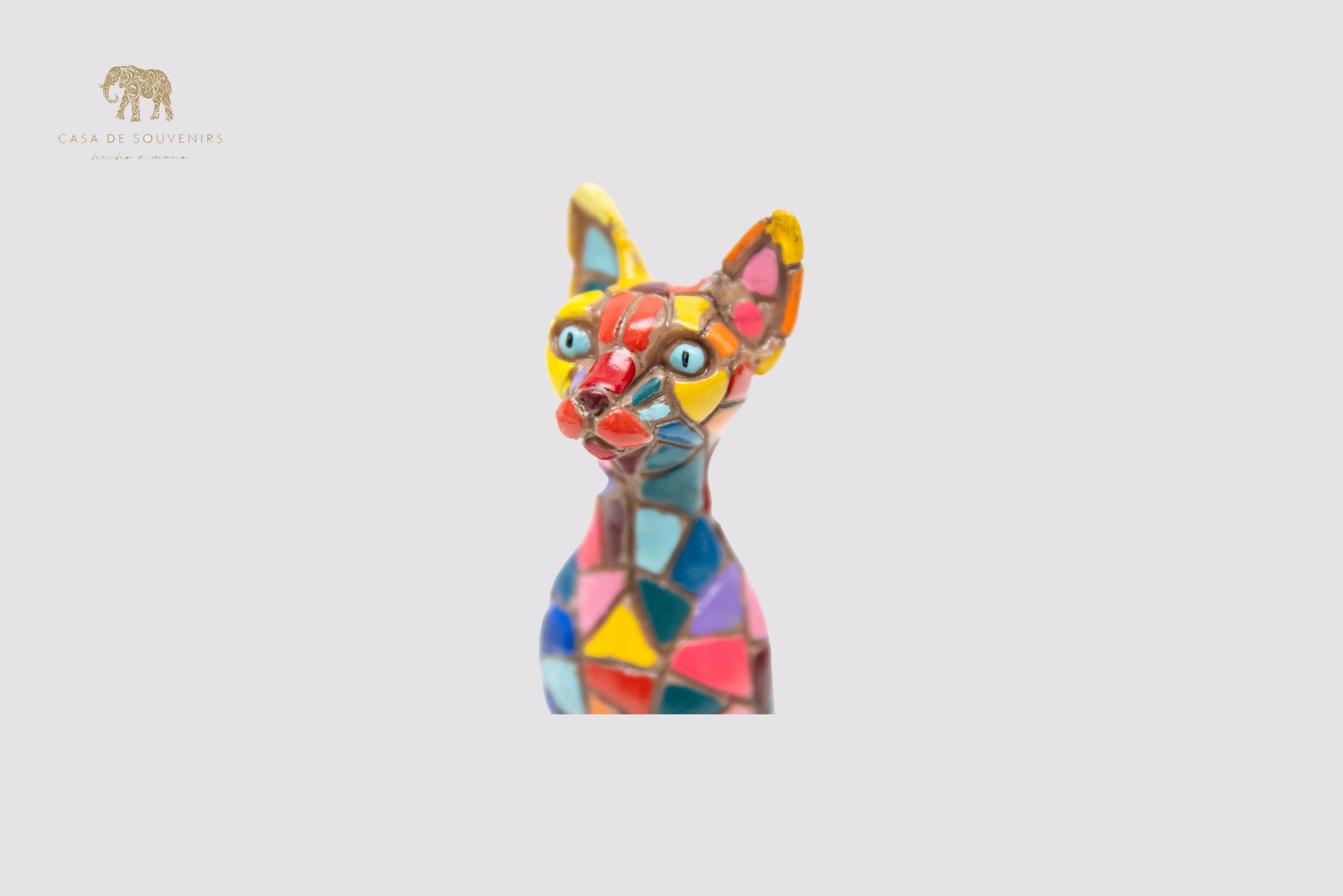 Multicolor Sphynx Cat Figurine in Mosaic Style Resin Size 11 CM